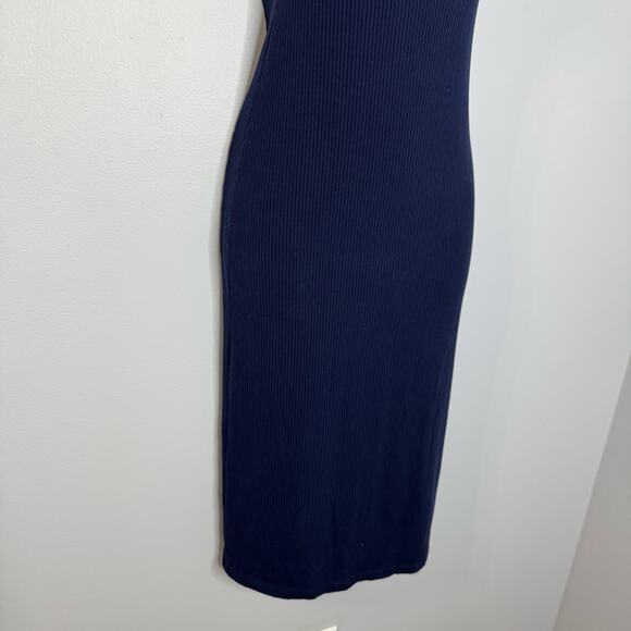 Reformation Navy Blue Ribbed Knit Square Neck Crisscross Open Back Midi Dress XS - Picture 4 of 11